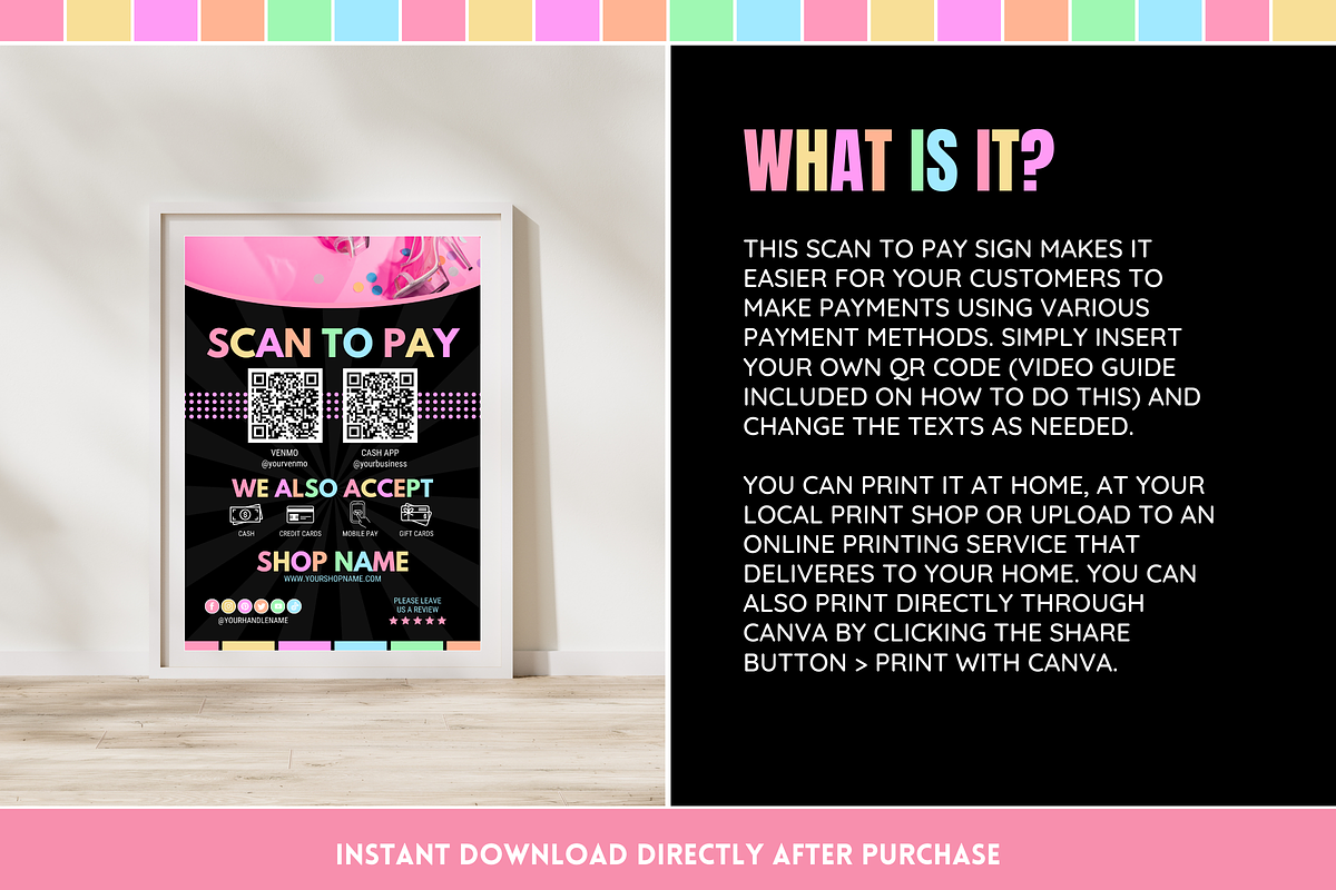 Pastel Neon Scan to Pay Sign, a Poster Template by SunshineStudioBoutique (Photo 3 of 11)