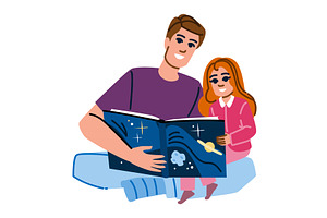 Father reading a space book to his, an Education Illustration by pikepicture