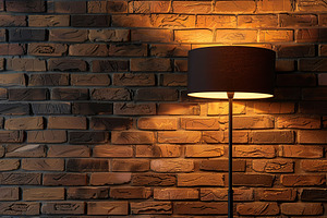 Included floor lamp on brick wall background, a Photo by AlyaAnd
