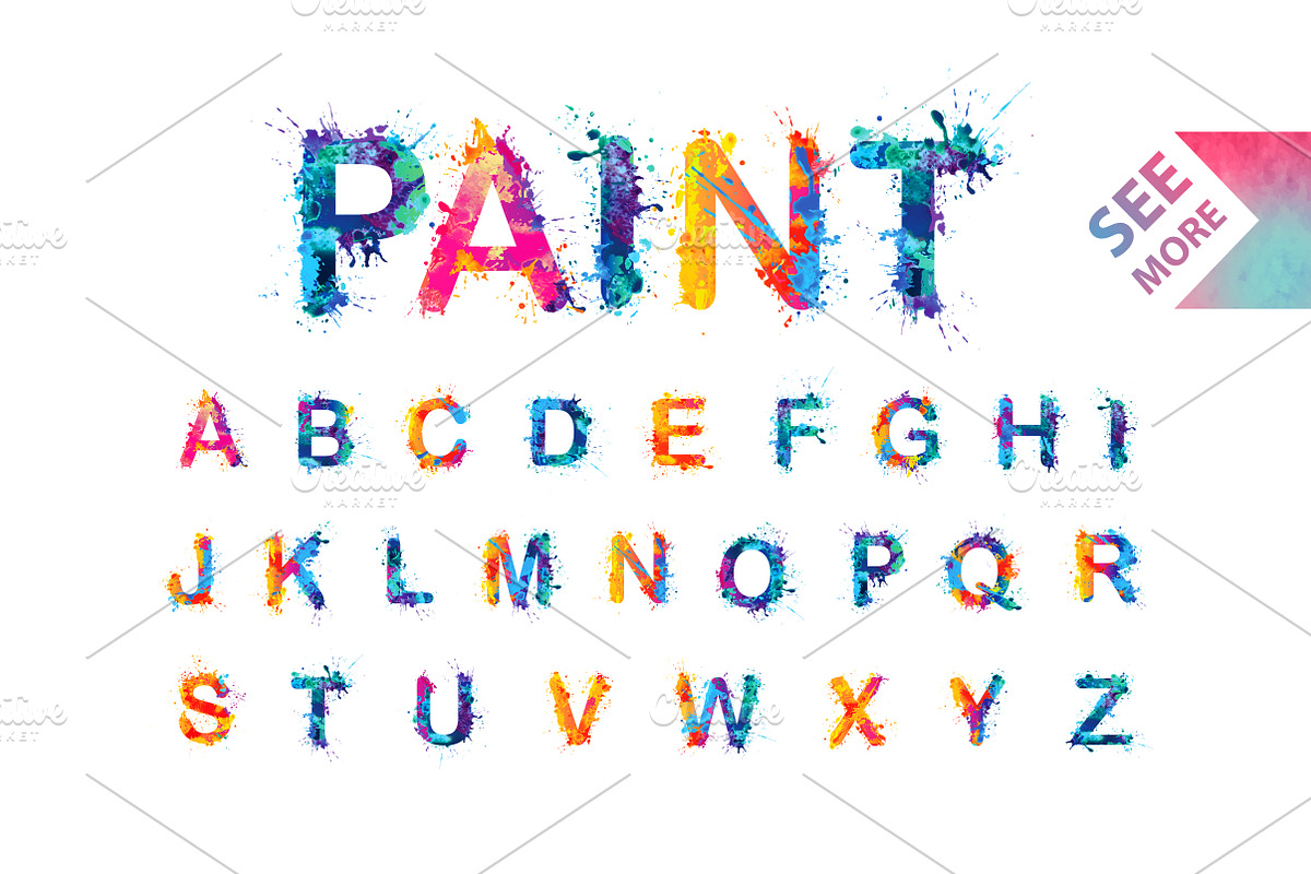 Set of splash letters. Vector, an Object Graphic by Crazy nook (Photo 1 of 3)