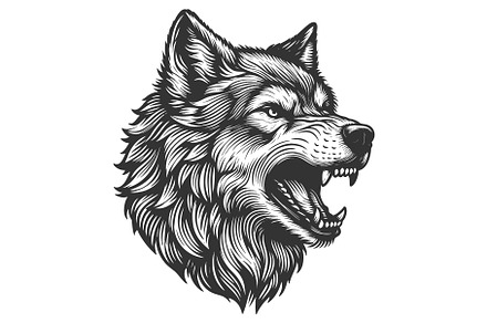 Fierce Howling Wolf Head tattoo, an Animal Illustration by AlexArt