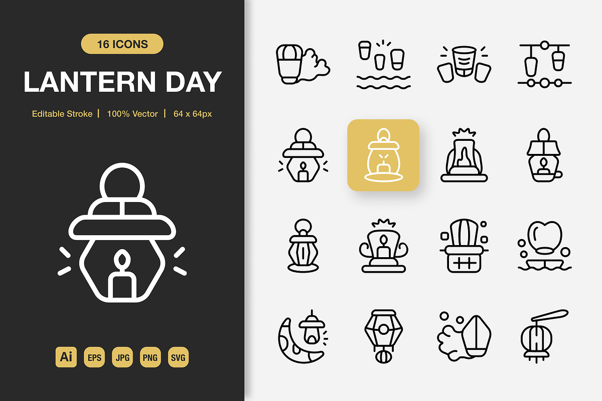 Lantern Day Outline Icons, an Outline Icon by Spacepixel Creative