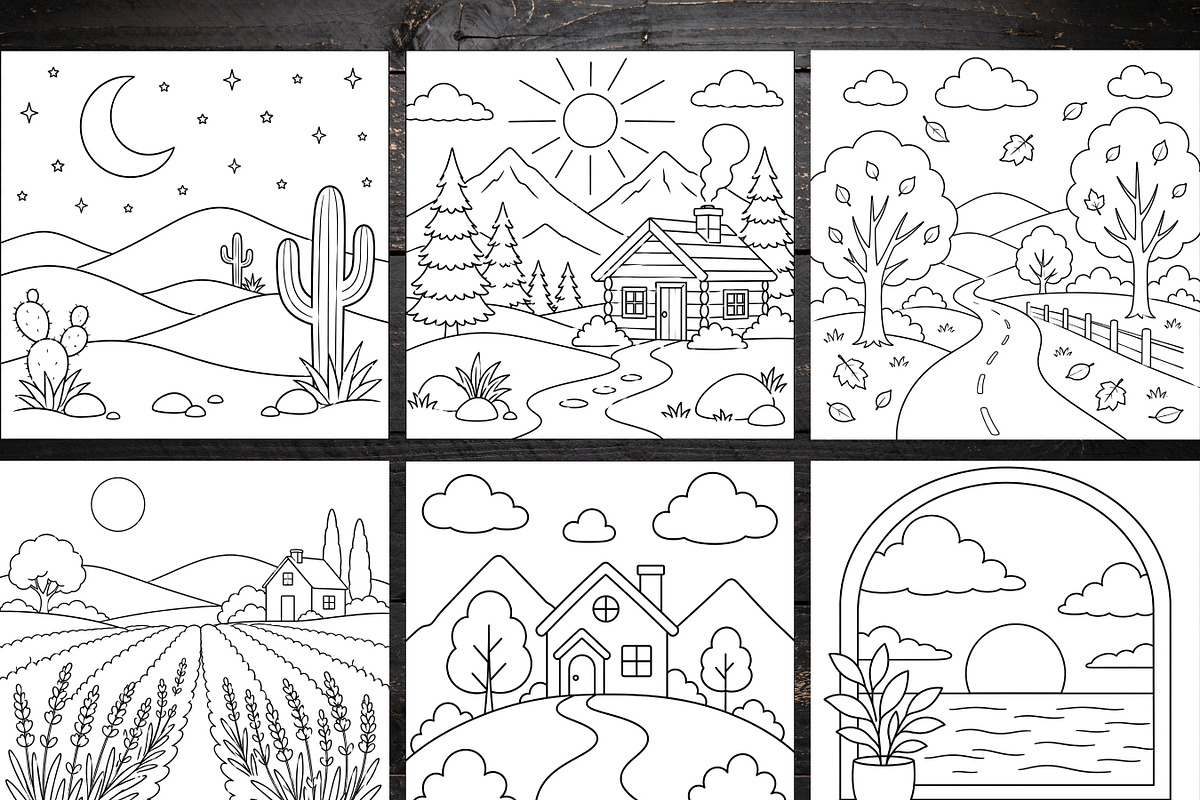 Minimalist Landscape Coloring Pages, a Brochure Template by LA Design (Photo 4 of 10)