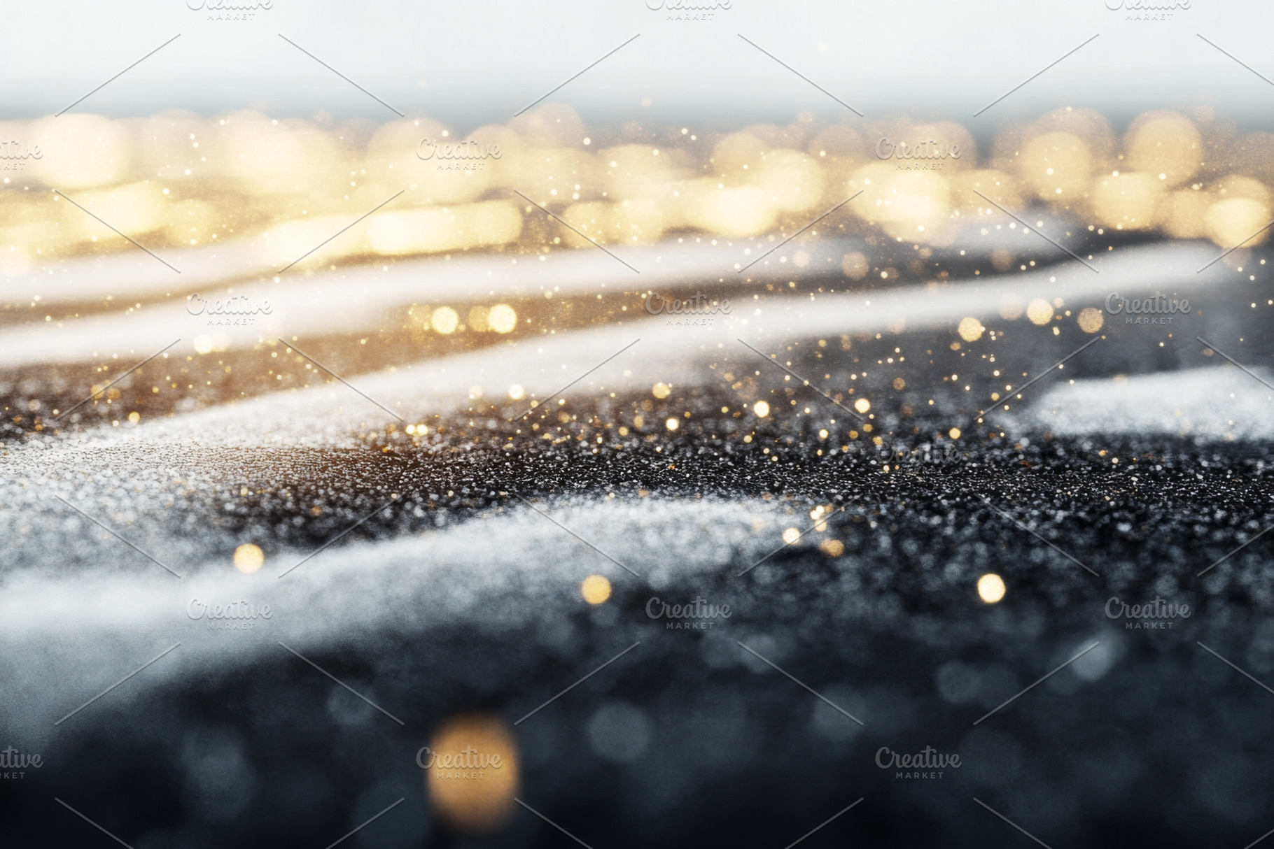 Golden bokeh lights and particles on, a Photo by Dvoevnore photos