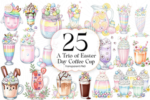 Easter Coffee Cup PNG Clipart Trio.