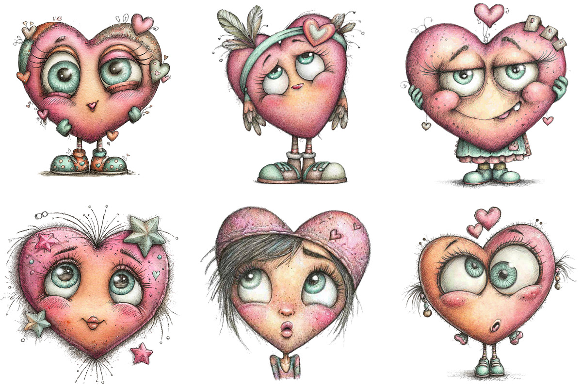 Cute Funny Valentine Faces Clipart, an Illustration by Designking (Photo 3 of 5)