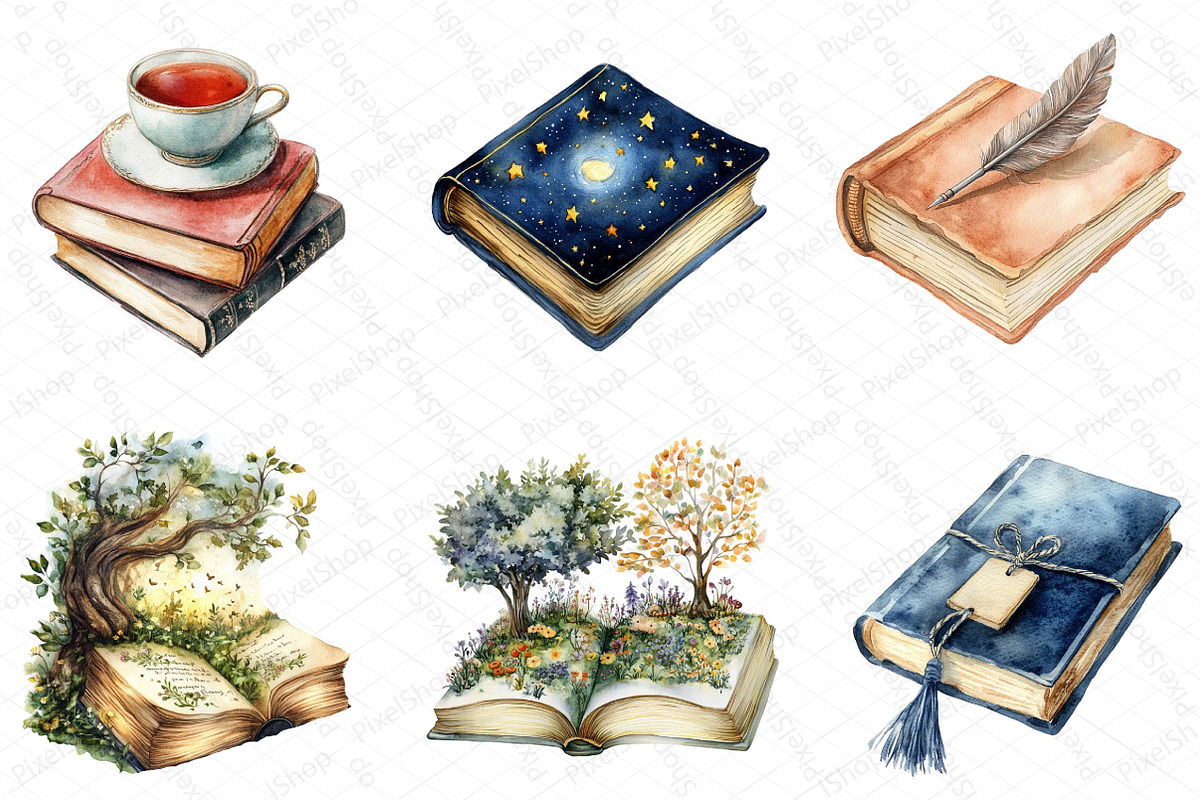 Watercolor Book Lover Clipart Bundle, an Illustration by DreamPrint404 (Photo 7 of 7)
