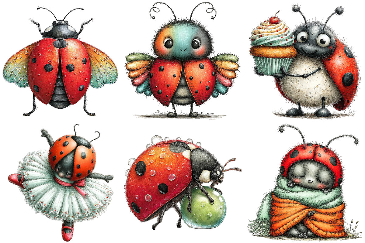 Whimsical Ladybug Clipart Bundle, an Illustration by Canvas Craft (Photo 3 of 4)