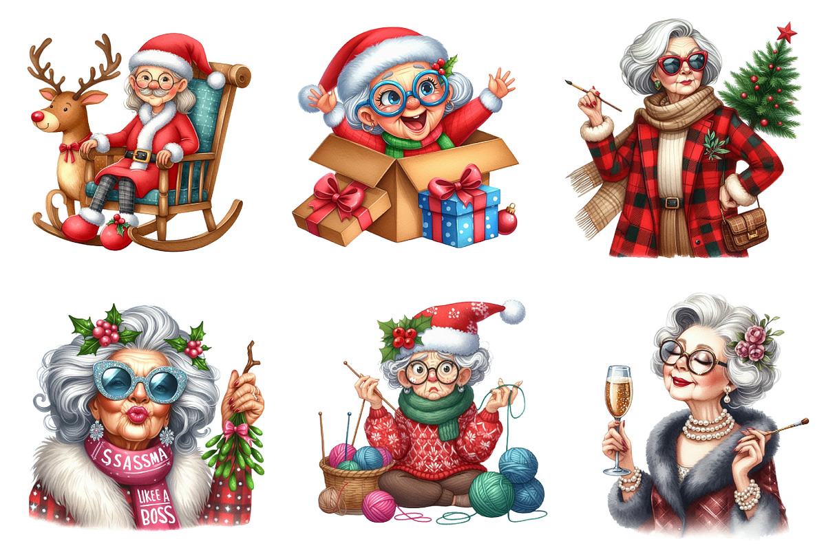 Funny Old Lady Christmas Sublimation, an Illustration by CreationArt (Photo 5 of 6)
