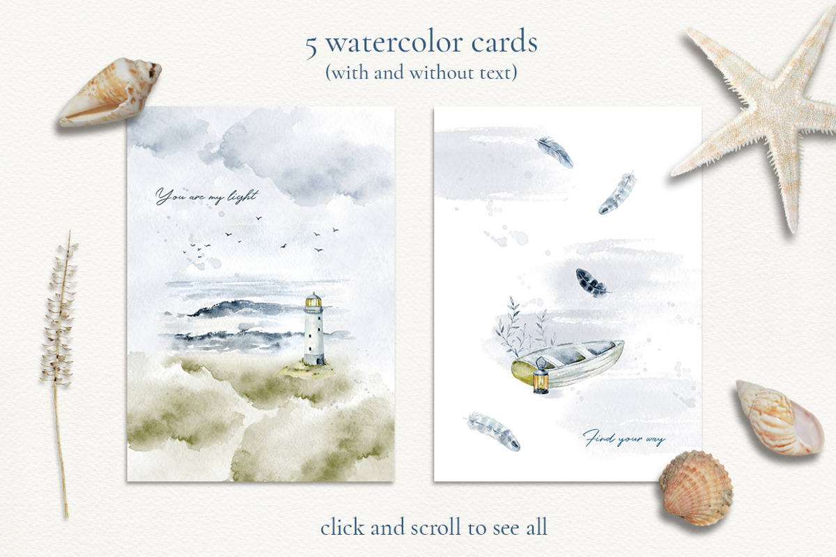 All about sea - watercolor clipart, a Decorative Illustration by long summer (Photo 11 of 13)