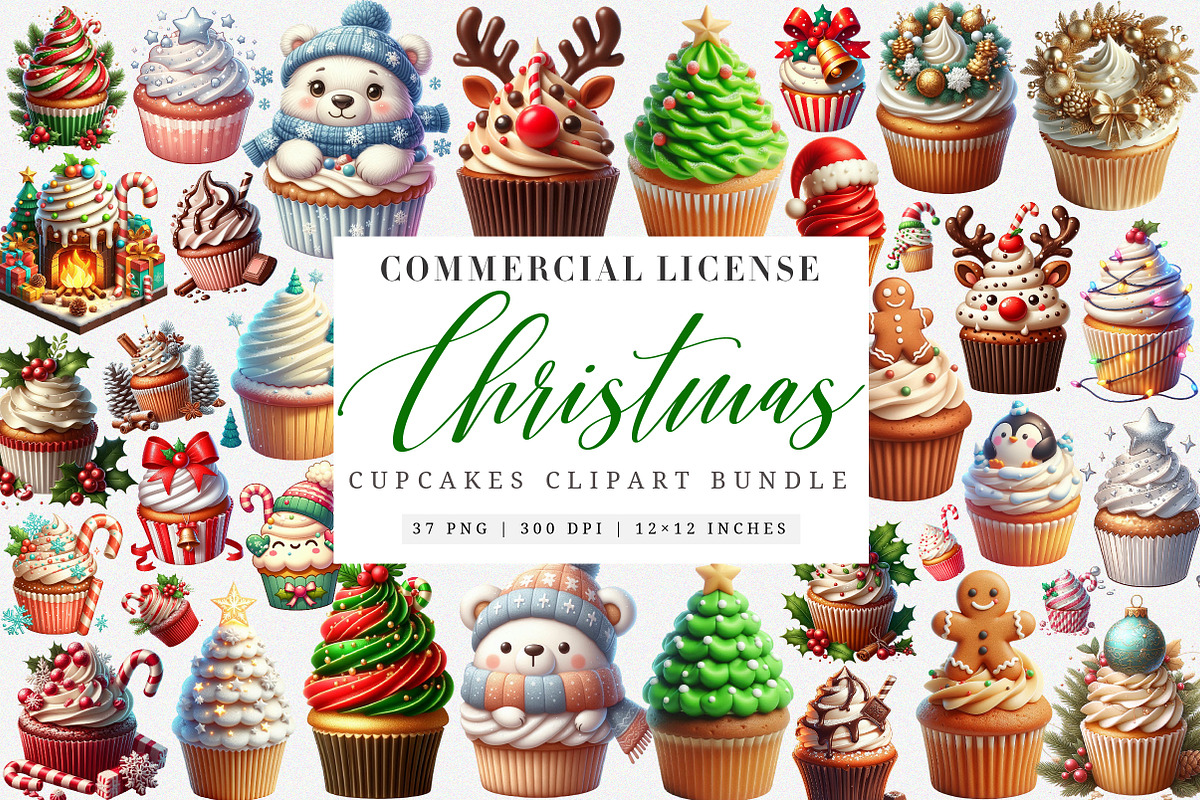 Christmas Cupcake Sublimation PNG, an Illustration by SinaCreation (Photo 1 of 7)