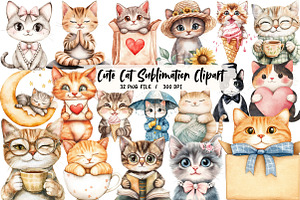 Cute Cat Sublimation Clipart, an Illustration by Libby Wishes