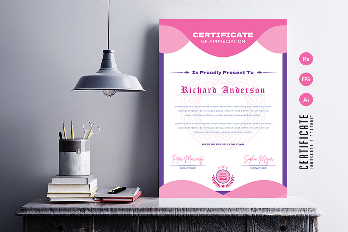 579. Modern Certificate Template, a Stationery Template by CreativeRezwan (Photo 3 of 3)