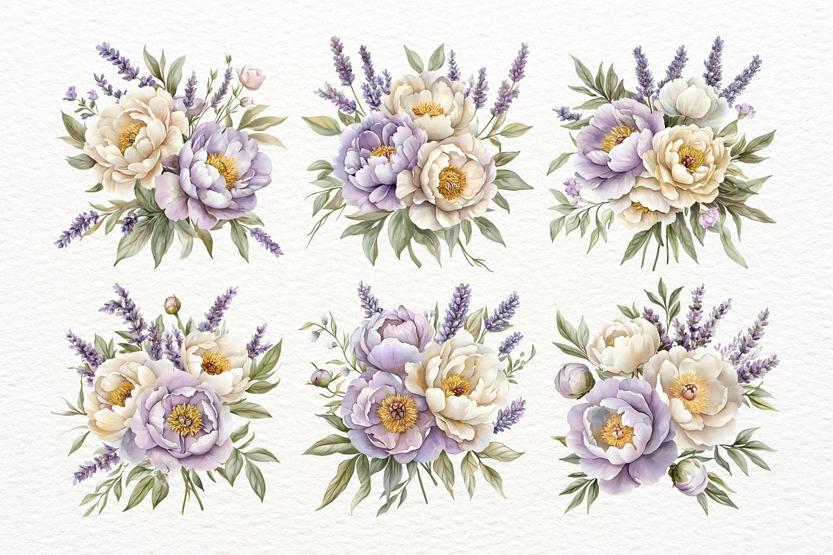 Watercolor Purple Peony Clipart, a Decorative Illustration by Nicolle's Colorful Art (Photo 2 of 6)