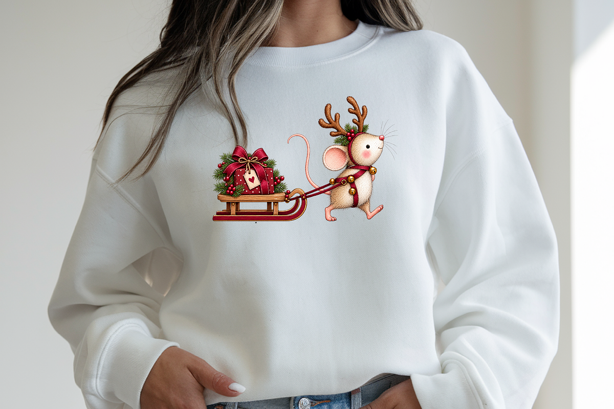 Whimsical Christmas Mouse Pulling, a Seasonal Illustration by Printable Design Store (Photo 3 of 3)