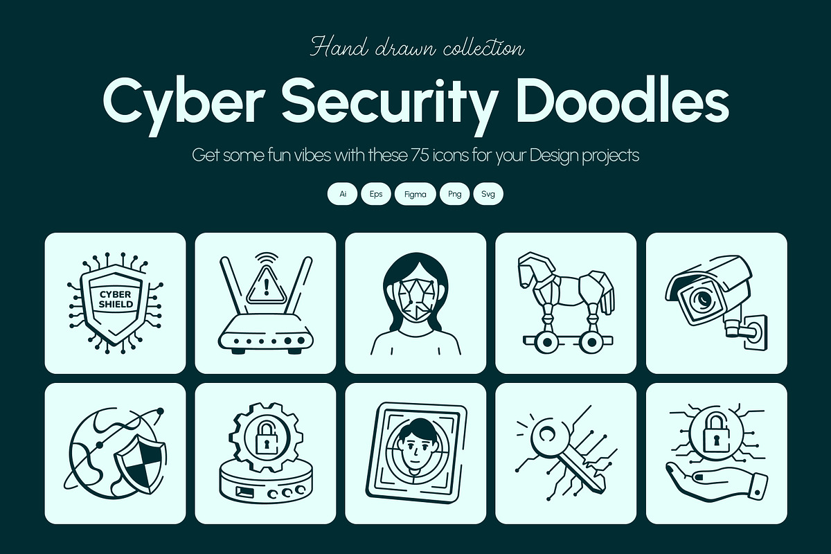 Cyber Security Doodle Icon Set, an Outline Icon by Vectors Market (Photo 1 of 7)