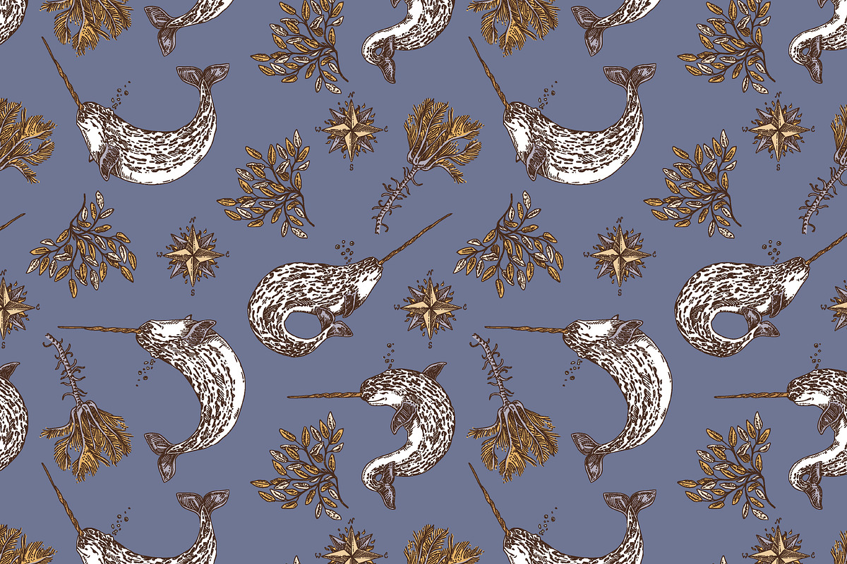 Narwhals. Seamless patterns., a Pattern Graphic by Kseniakrop (Photo 4 of 7)