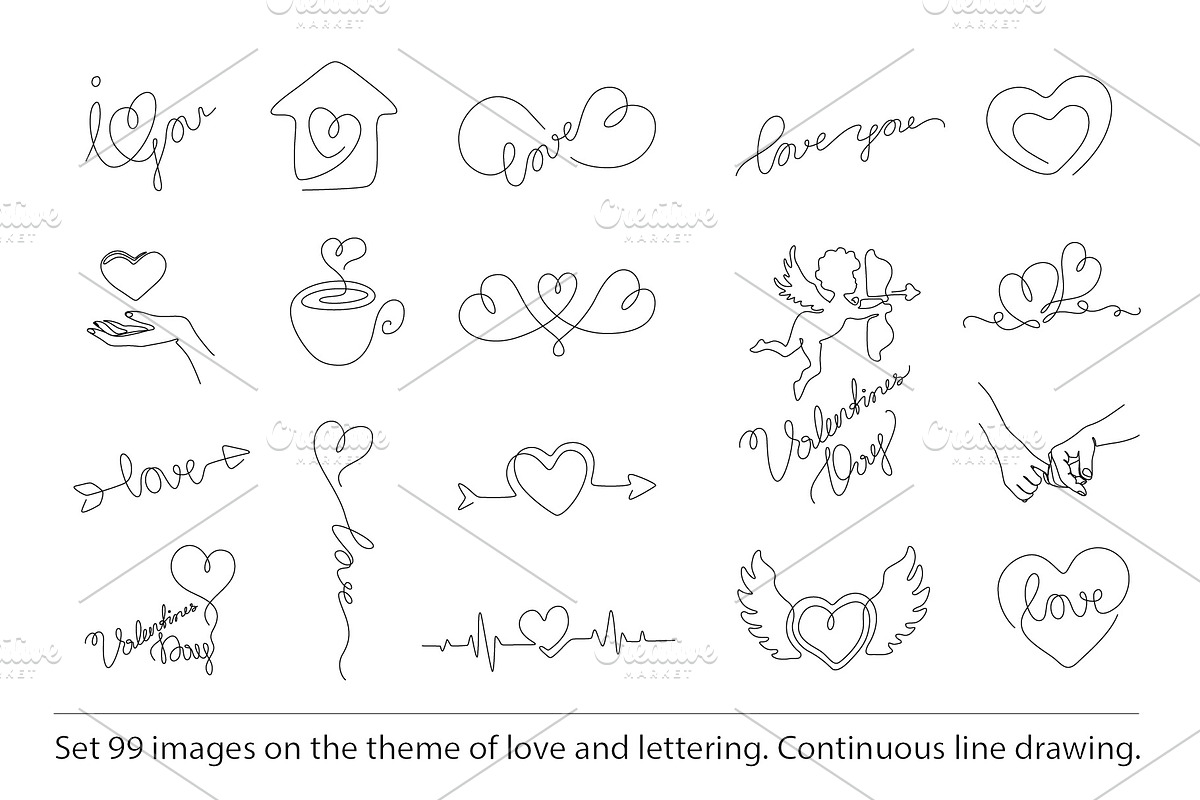 Big Love set. 99 Valentines Elements, a Decorative Illustration by Anastasiia_Dzhioeva (Photo 7 of 7)