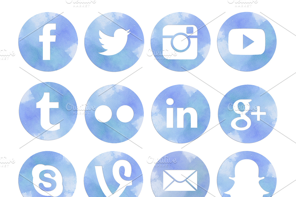 Watercolor Social Media Icons Set, a Templates & Theme by Curly Hair Designs (Photo 3 of 5)