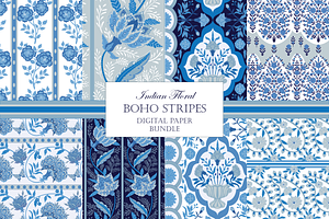 Boho Patterns Stripes Blue & White