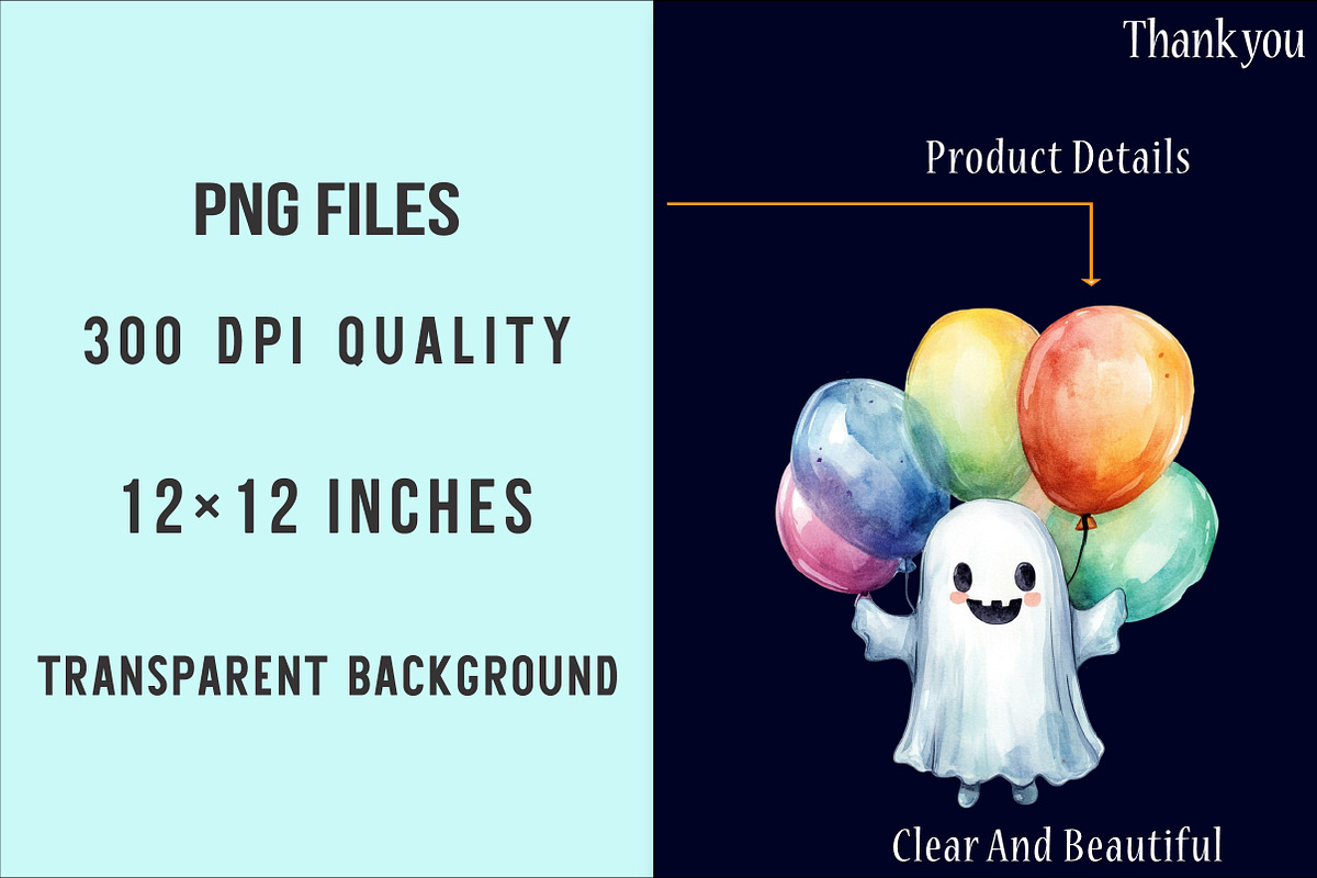 Watercolor Cute Ghost Clipart, an Illustration by SinaCreation (Photo 4 of 5)