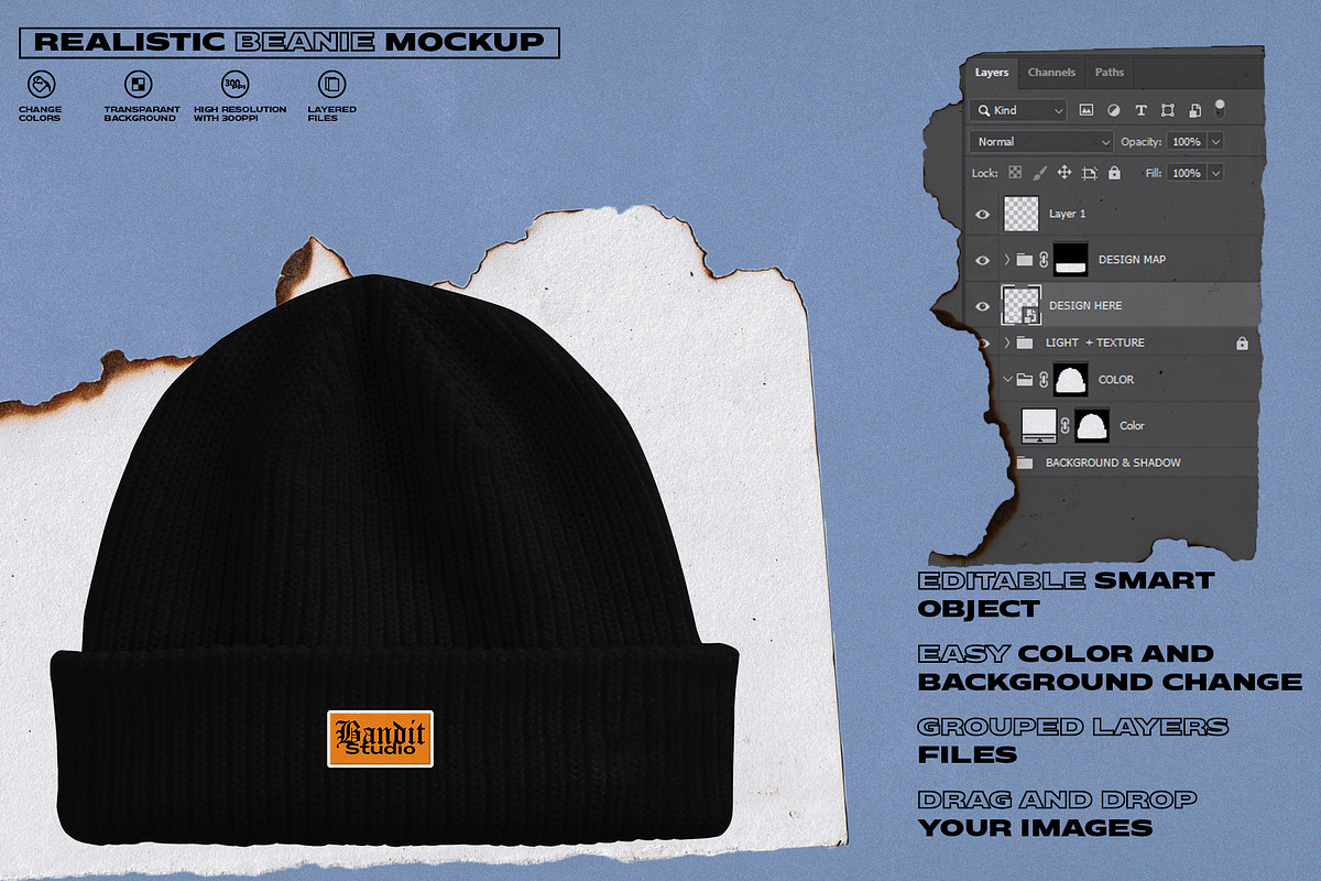 Realistic Beanie Mockup, a Hat Mockup by Easybandits (Photo 1 of 4)
