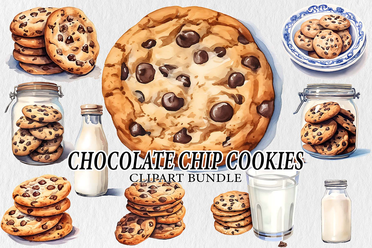 Chocolate Chip Cookie Clipart Bundle, an Illustration by Moon Studio (Photo 1 of 5)