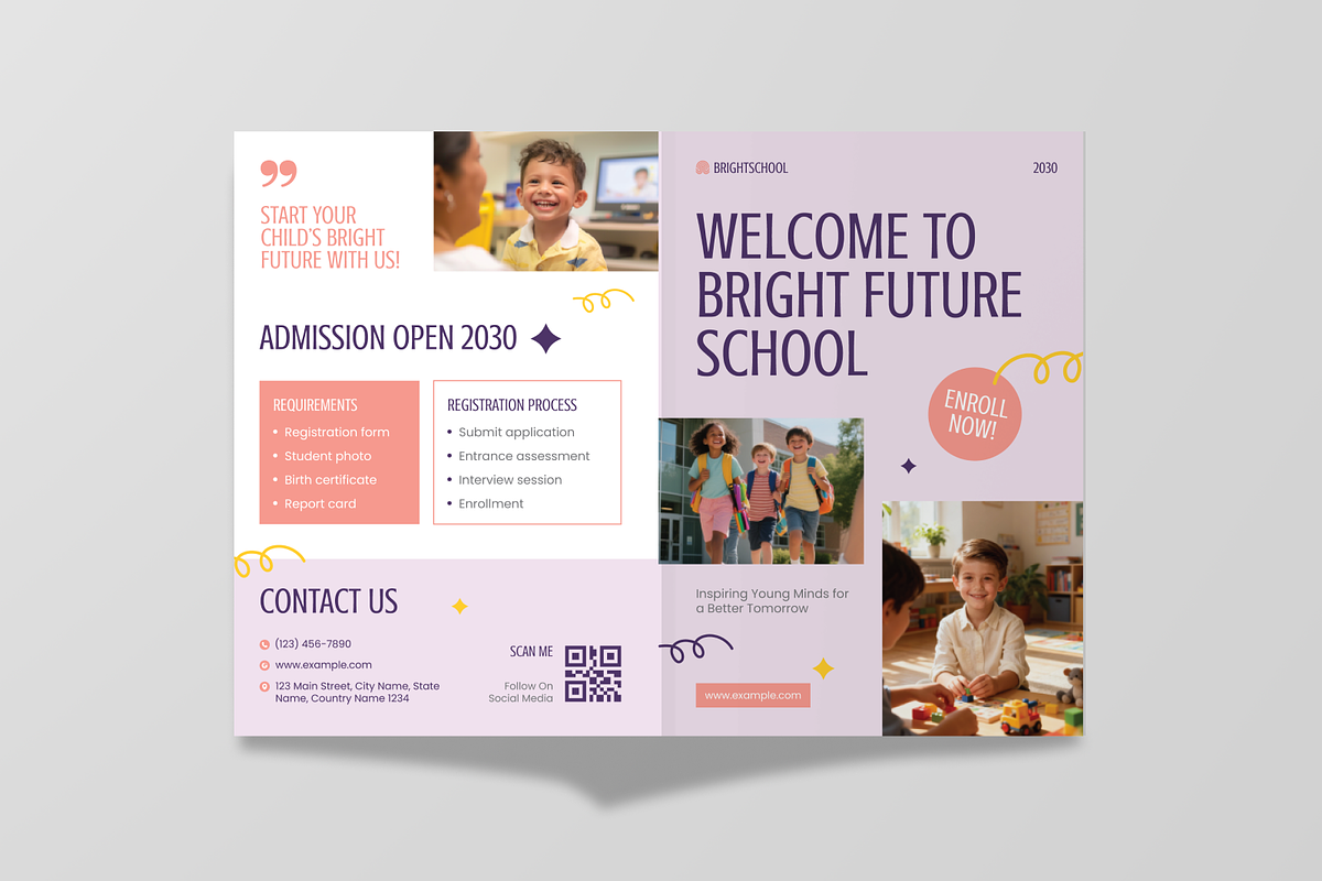 School Admission Bifold Brochure, a Brochure Template by Annora Studio (Photo 3 of 6)