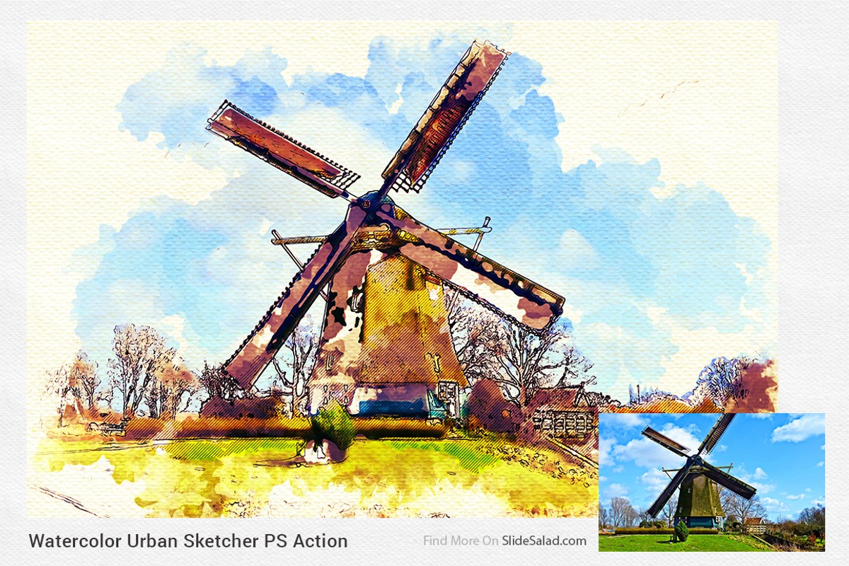 Watercolor Urban Sketcher PS Action, an Action Add-On by SlideSalad (Photo 16 of 21)