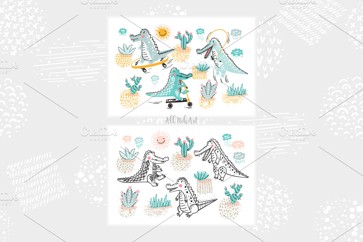 Cute Crocodiles & Cacti, an Animal Illustration by AllNikArt (Photo 7 of 7)