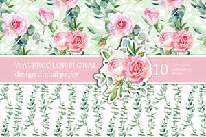 Watercolor Pink Roses Patterns