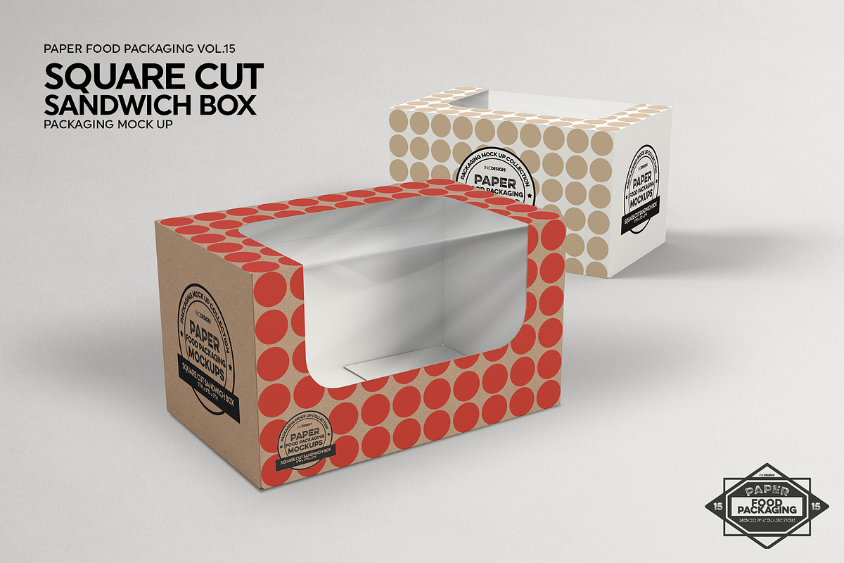 Square Cut Sandwich Box Mockup, a Packaging Mockup by INCDesign (Photo 3 of 6)