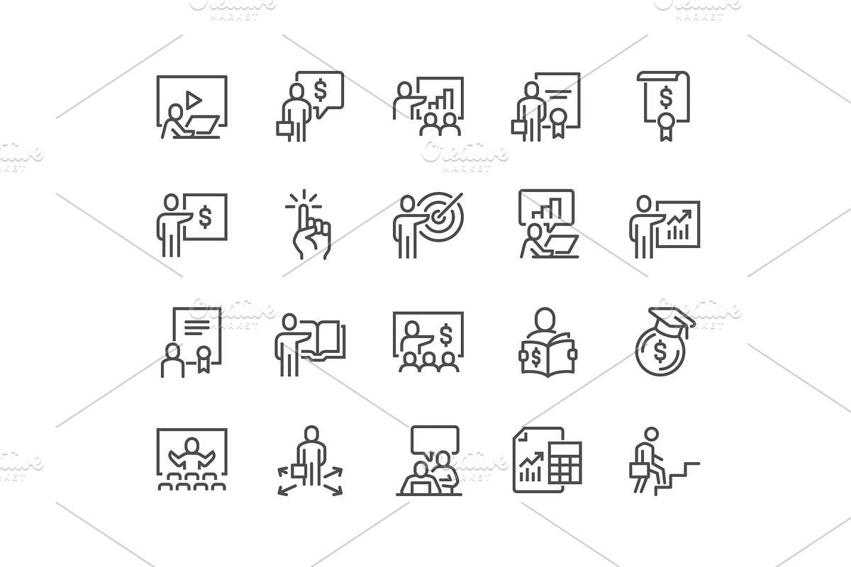 Line Business Training Icons, a Finance Illustration by Davooda