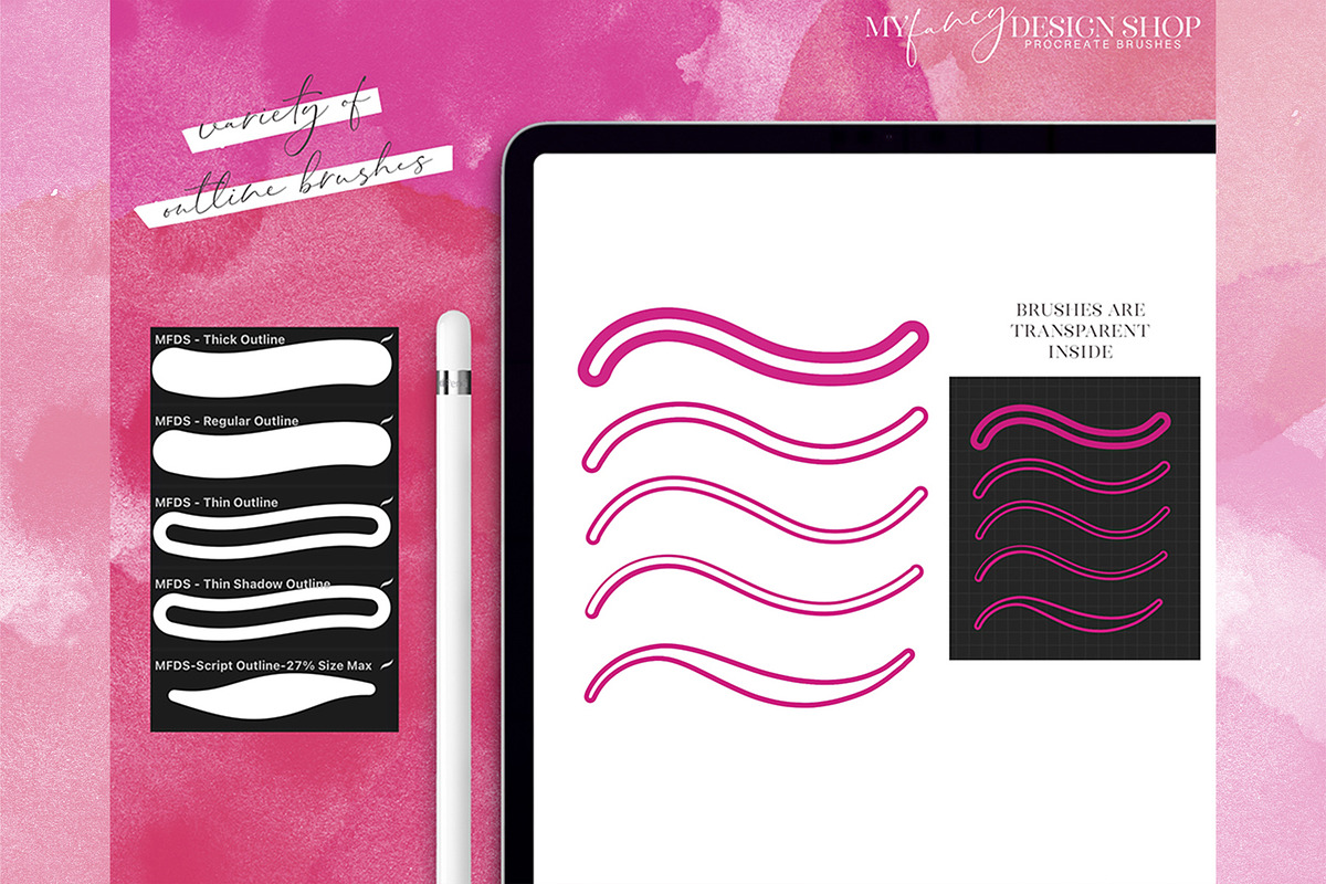 Procreate Outline Lettering Brushes, a Brush Add-On by My Fancy Design Shop (Photo 2 of 10)