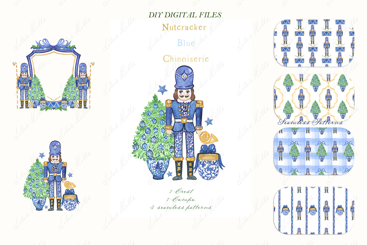 Nutcracker Blue Chinoiserie Crest, a Graphic by LABFcreations (Photo 3 of 4)