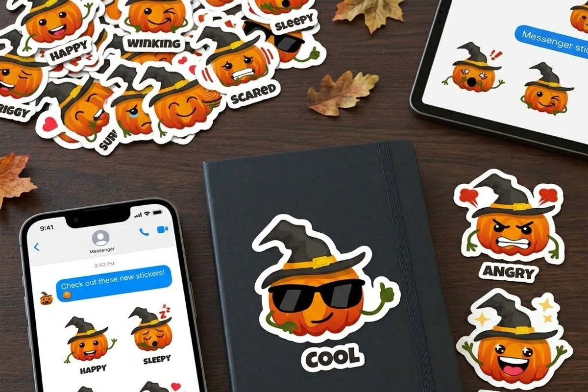 Cute Halloween Pumpkin Sticker Set, an Emoji Icon by BabySofja (Photo 3 of 3)