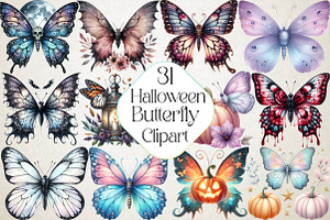 Halloween Butterfly Garden Clipart, an Illustration by DreamPrint404