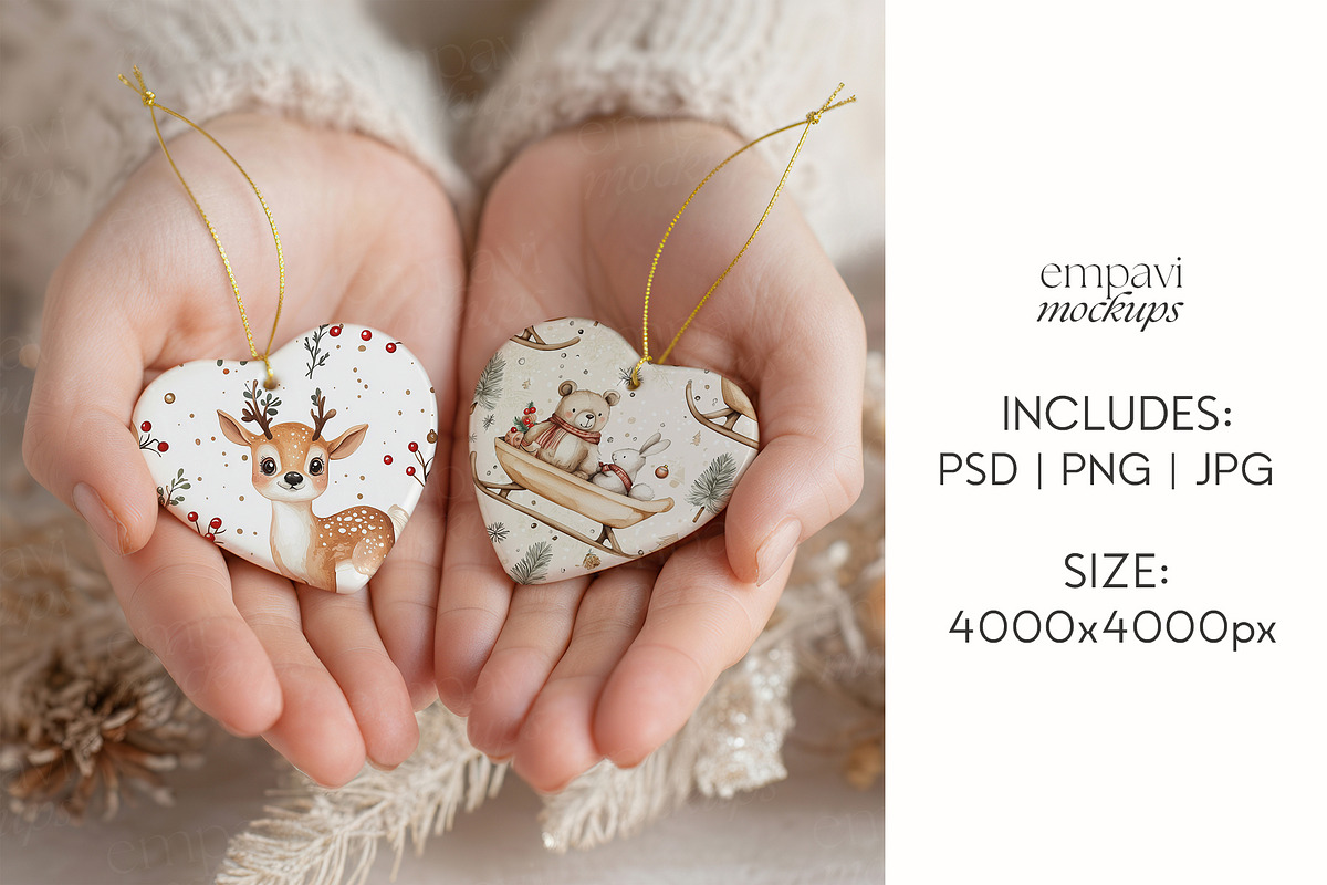 Double Heart Ornament Mockup, a Merchandise Mockup by EmpaviMockups (Photo 5 of 6)