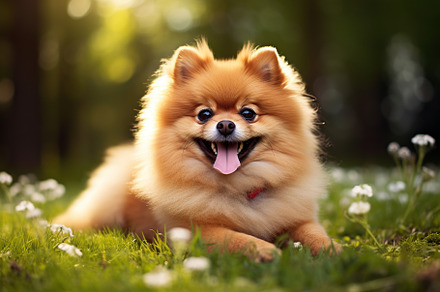 Pomeranian spitz on green grass in the park, an Animal Photo by AlyaAnd
