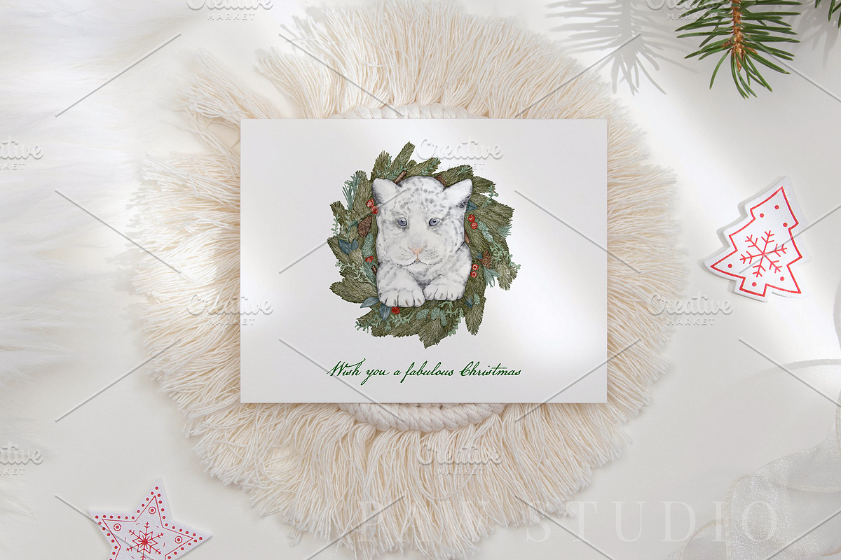 Tiger Christmas Wreath Watercolour, an Illustration by PawGraphic (Photo 4 of 12)