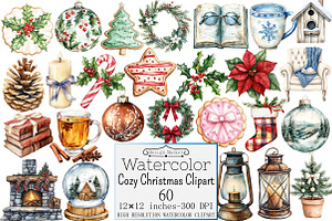 Watercolor Cozy Christmas Clipart, a Seasonal Illustration by Design Market