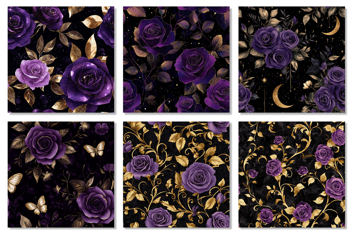 Purple & Gold Rose Digital Paper, a Texture Graphic by Dream Creation (Photo 5 of 7)