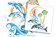 Dolphins and the sea. Vector art., an Animal Illustration by Kopirin (Thumbnail 2 of 6)