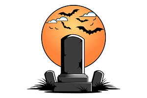 Eerie Tombstone And Flying Bats SVG