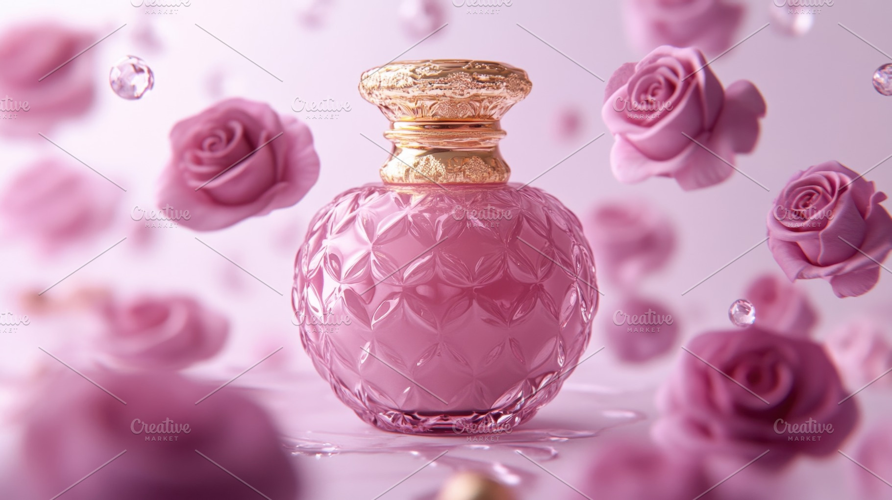Pink perfume with roses, a Photo by Beautiful things