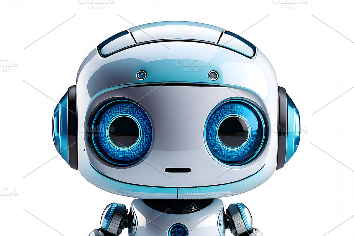 Cute mini robot standing alone with big blue eyes, a Technology Illustration by GoodGoods