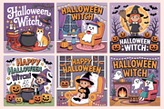 Halloween Witch Coloring Pages, a Seasonal Illustration by Coco Bloom (Thumbnail 3 of 3)