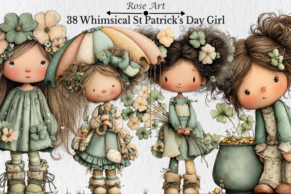 Whimsical St Patrick's Day Girl Clip, a Seasonal Illustration by Rose Art (Photo 1 of 6)
