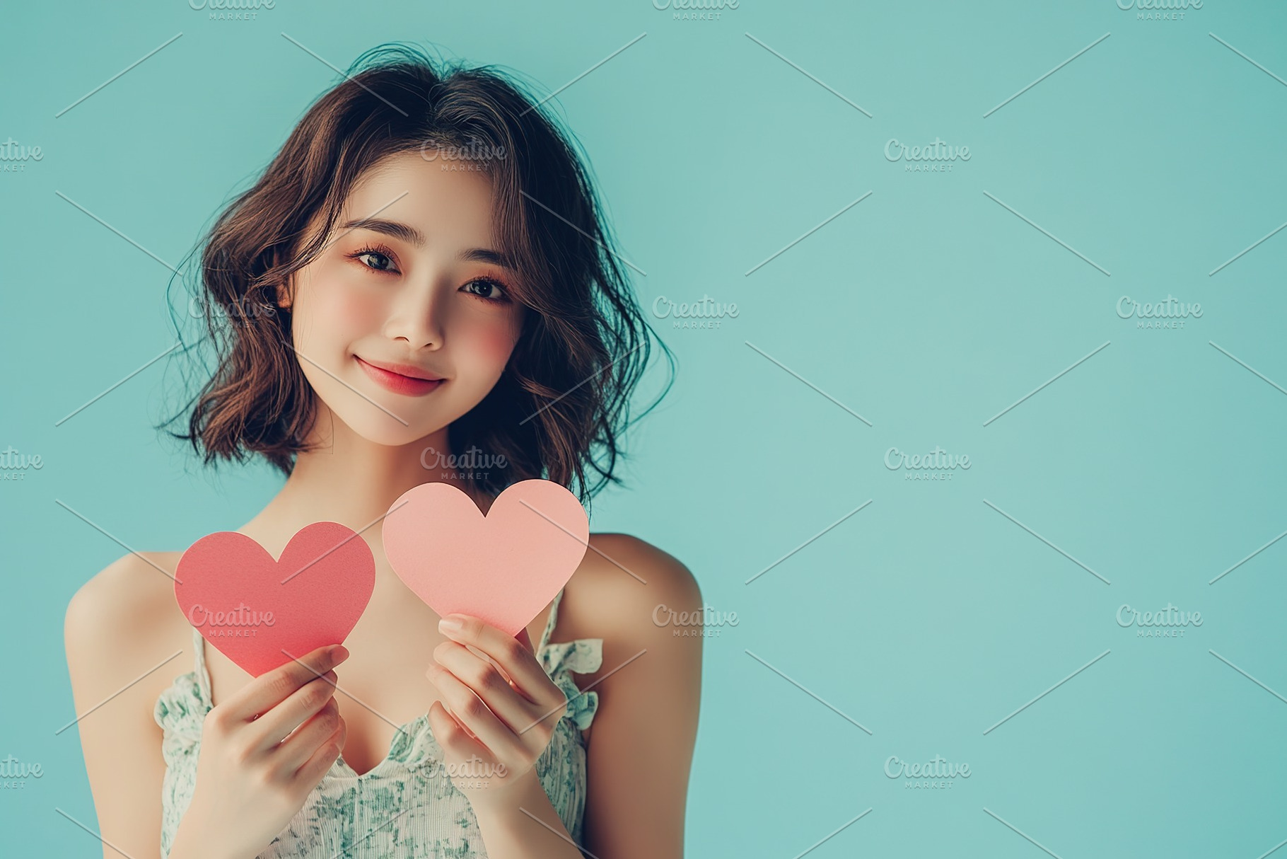Happy young woman holds in hands paper heart, a Person Photo by AlyaAnd