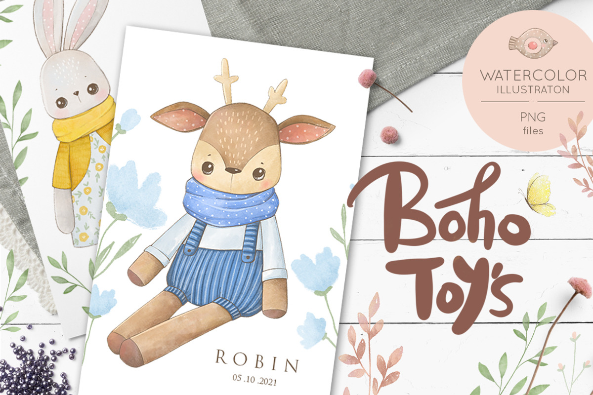Boho toys, watercolor animal, an Animal Illustration by Magic & Dreams (Photo 1 of 6)